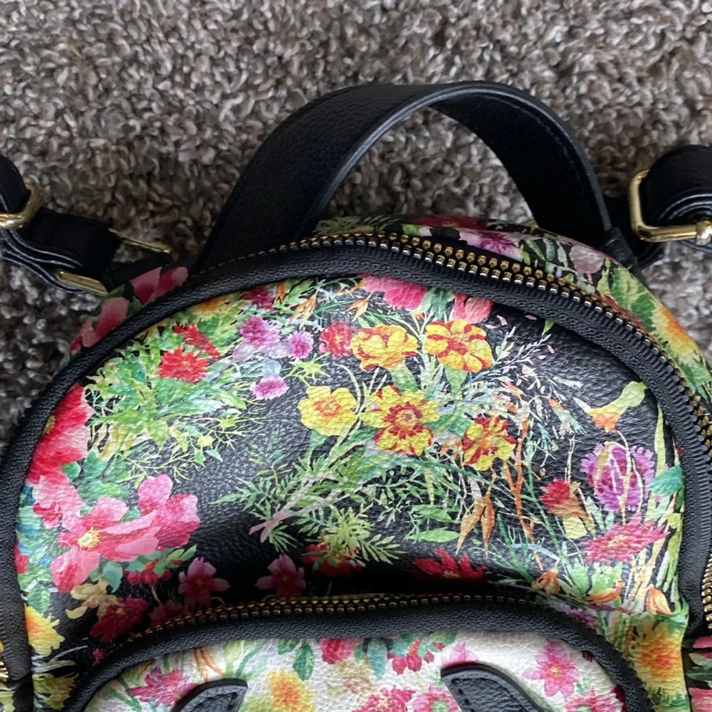 Betsey Johnson Mini Backpack Bag Floral Puppy Dog Two Pouches